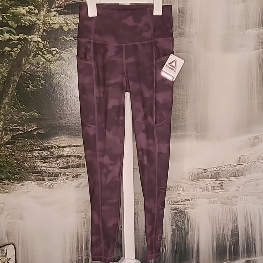 New! Reebok Women XS high rise purple grape wine camo athletic work out leggings